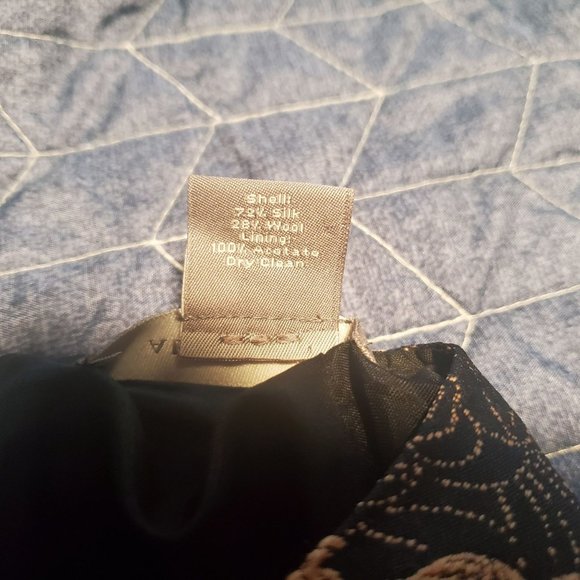 Ann Taylor Sz 2 Wool & Silk Brocade Black Gold Floral Pleated Pencil Skirt - Picture 9 of 9